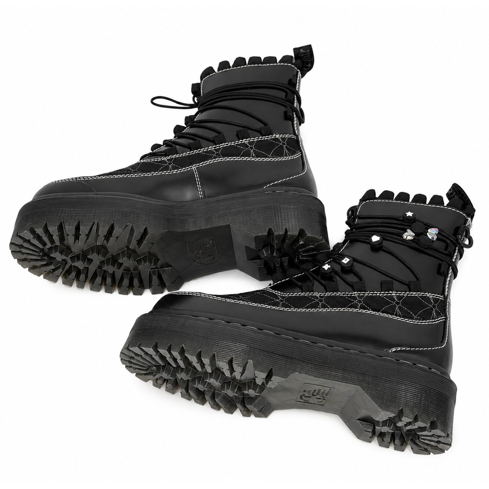 Dr. Martens Jadon Frill Black Leather Platform Boots Stitch Charms 8 Goth 111-04 - Picture 4 of 12